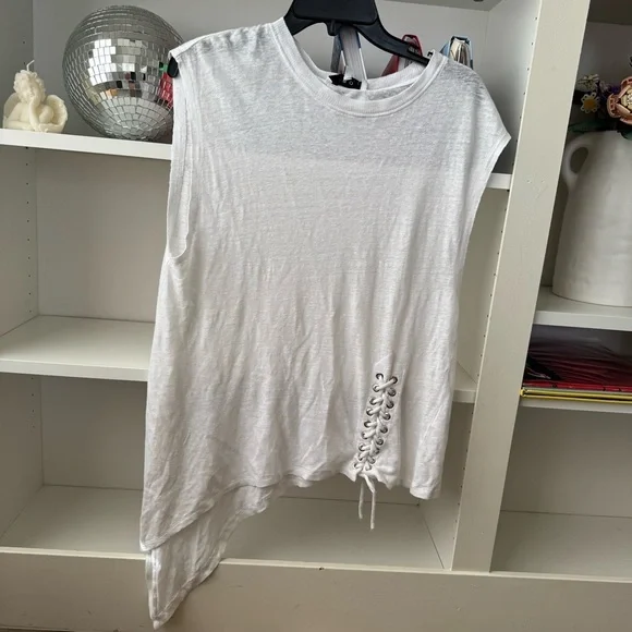 IRO White Karami Asymmetrical Lace Up Slub Linen Tank - Picture 6 of 9